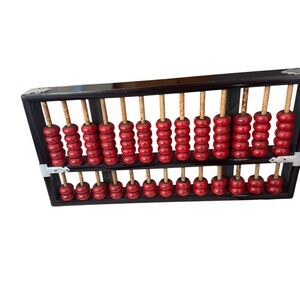Lotus Flower Brand Abacus Traditional Suan Pan Red Beads Black Wooden Frame